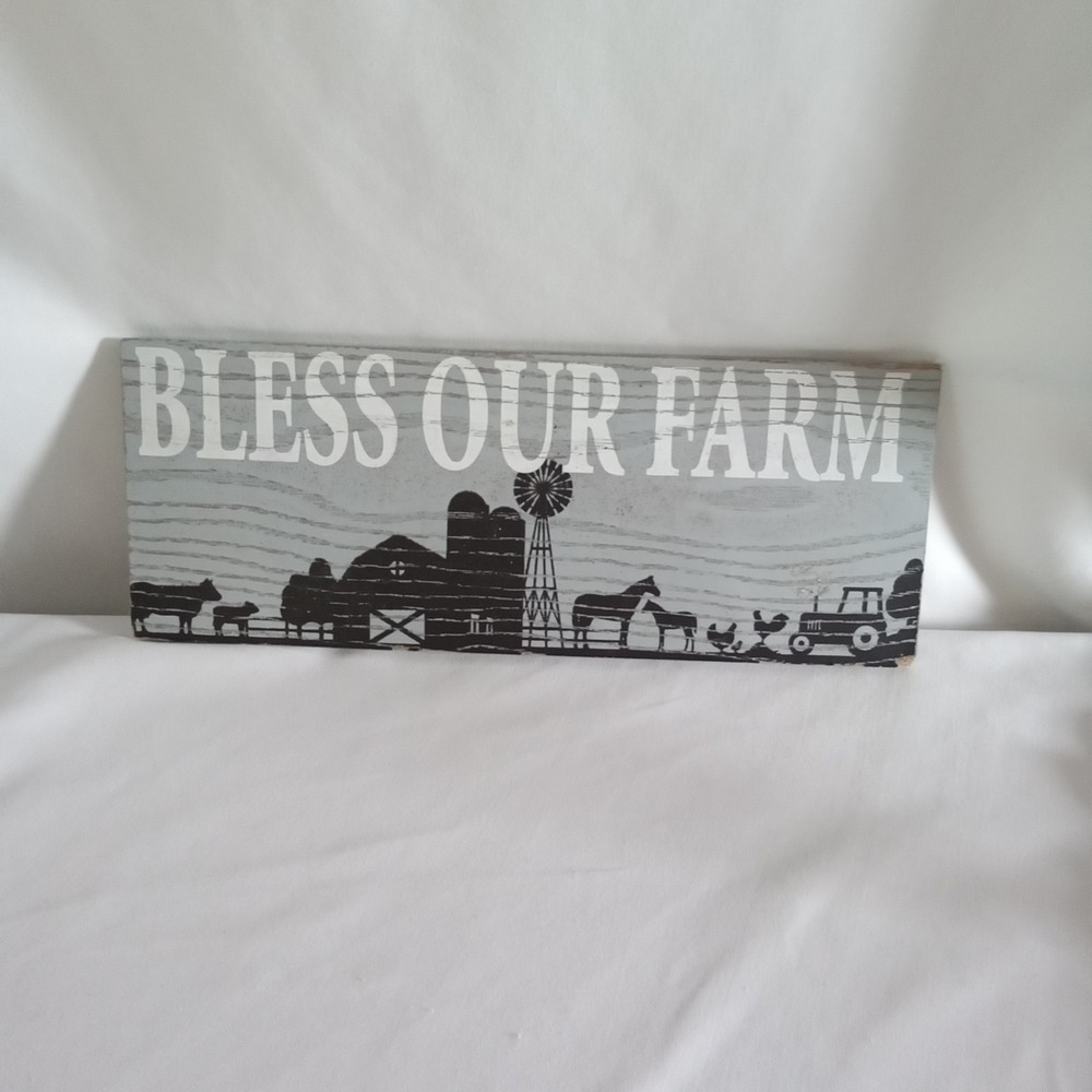 Bless Our Farm Rustic Wood Wall Sign Farmhouse Decor Grey 12x4.5 Inch